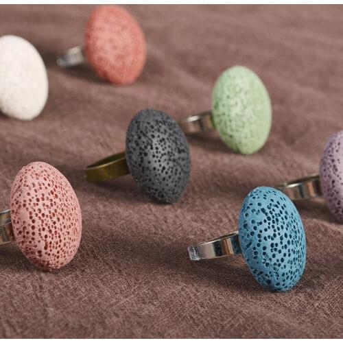Colorful Coin Volcanic Lava Ring Adjustable Essential Oil Jewelry Ring Yoga Meditation Accessories