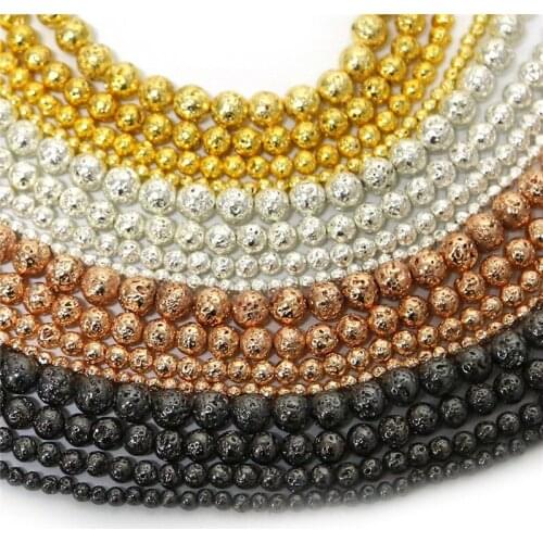 Natural Stone Gold Lava Hematite Round Loose Beads 4mm 6mm 8mm 10mm for DIY Necklace Bracelet Jewelry Making Accessories