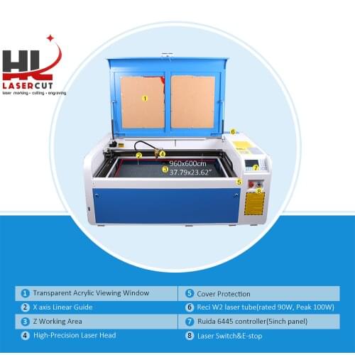 HL 100W CO2 Laser Cutter Machine with RUIDA 6445 Autofocus 1000x600mm cutting slate ceramic Machine