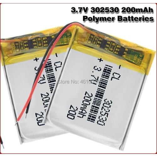 302530 3.7V 200mah Lithium polymer Battery For Mp3 MP4 MP5 GPS PSP PAD DVD DIY toys Digital Products Bluetooth Headset Bateria