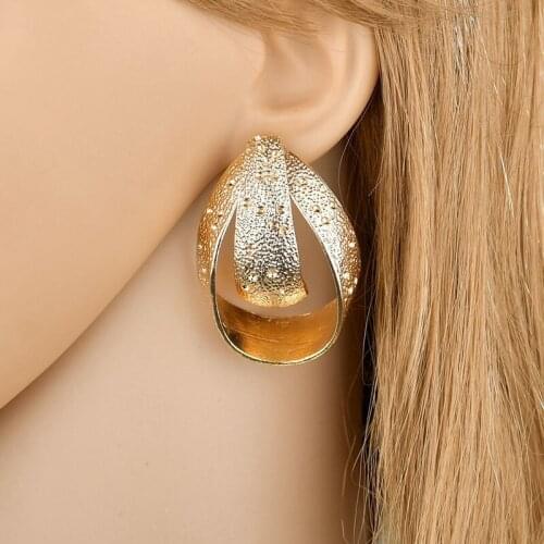 Modyle Simple Trendy Gold Color Big Round Earring Fashion Hollow Out Punk Metal Drop Earrings For Women Jewelry Accessories 2019