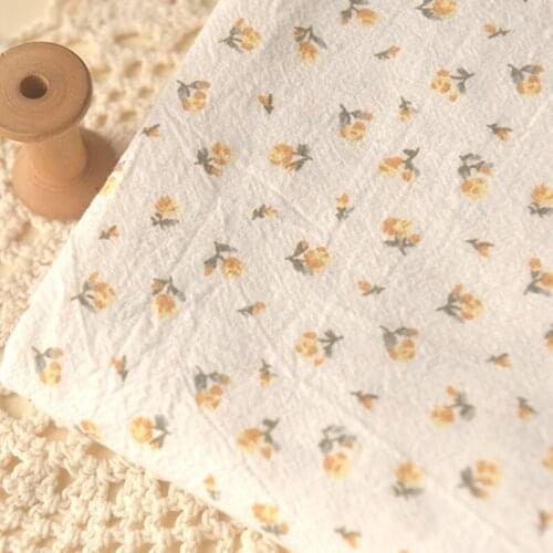 Washed Cotton Fabric Printed Yellow Cluster Floral Cotton Cloth For coat robe skirt clothes sofa towel DIY Material