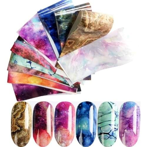 10pcs mixed designs Nail Foil Sticker Set Rainbow Starry sky Japanese style Holographic Paper Decals Nail Art Transfer Sticker