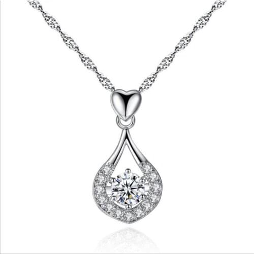 LUKENI New Fashion 925 Sterling Silver Women Choker Necklace Jewelry Girl Charm Crystal Water Drop Pendants Necklace Women Bijou
