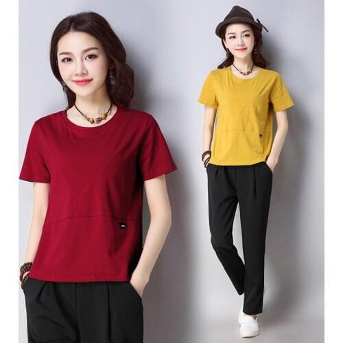 OLGITUM 2020 Summer Casual Short Sleeve O-neck Cotton Solid 3 Colors Ladies Plus Size Women Loose T-shirt Mujeres TT339