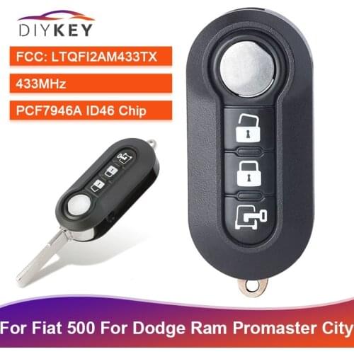 DIYKEY Flip Remote Key 434MHz PCF7946A ID46 for Fiat 500 2012-2017 for Dodge Ram Promaster City 2016 2017 2018 LTQFI2AM433TX