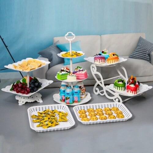 Cake Stand Dessert Plates Dishes European Petal Plastic Fruit Tray Three-tier Snack Rack Dried Fruit Storage 3-layer Fruit Tray