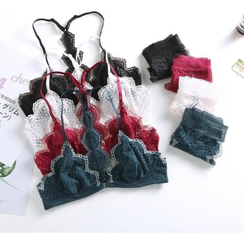 Sexy ultra-thin beauty back buckle bra set with translucent lace inside triangel up cup comfortable seamless bra and panty set