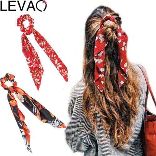 LEVAO Women Floral Print ScrunchieHair Scarf Elastic Bohemian Hairband Bow Hair Rubber Ropes Girls Hair Ties Accessories Fashion