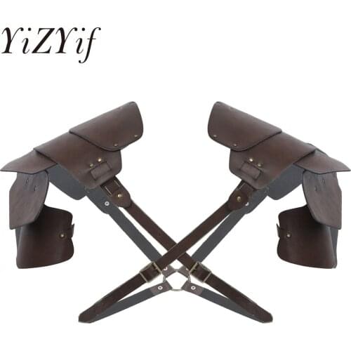 Medieval Steampunk Spaulder Pauldrons PU Leather Rivet Shoulder Armor Adjustable X-Shaped Knight Cosplay Party Carnival Props