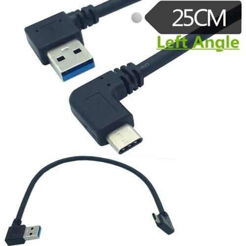 90 degree Left Right Angle USB 3.0 Type-A Male to90 degree Left Angle USB3.1 Type-C Male USB Data Sync & Charge Cable Connector