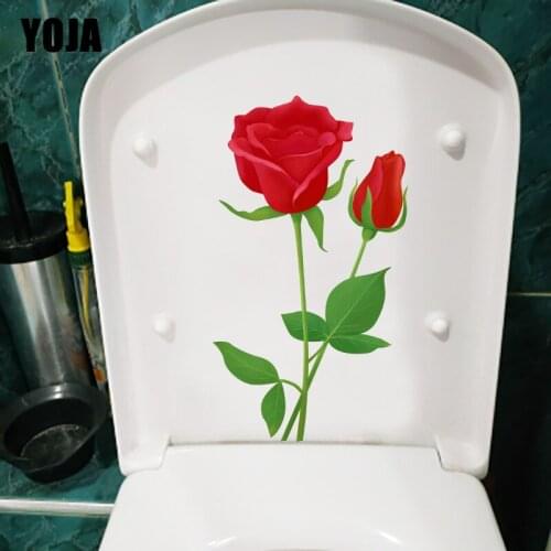 YOJA 13.2X23.4CM Red Rose Romantic Home Room Wall Decor Fashion Bathroom Toilet Sticker T1-1637