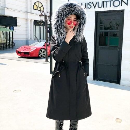 Natural Rabbit Fur Liner Parka Women Clothes 2020 Autumn Winter Jacket Women Raccoon Fur Collar Long Trench Coat MY3577