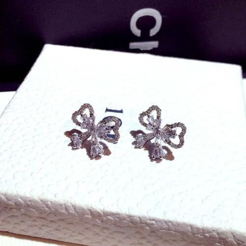 S925 silver Super fairy bow temperament white zircon earrings for women wedding party engagement earring jewelry gift
