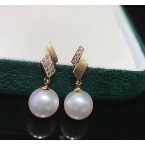 MADALENA SARARA 7-7.5mm Akoya Saltwater Pearl Earrings 18K Gold Natural White Pearl Women Diamond Earrings Au750 Good Quality
