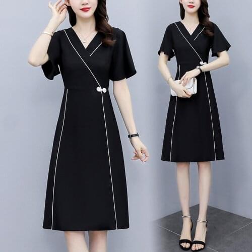 Women Plus Size M-4XL Black Summer Dress XXL XXXL 3XL XXXXL Party Cocktail A-Line Skater Holiday Business Office Lady Work Dress
