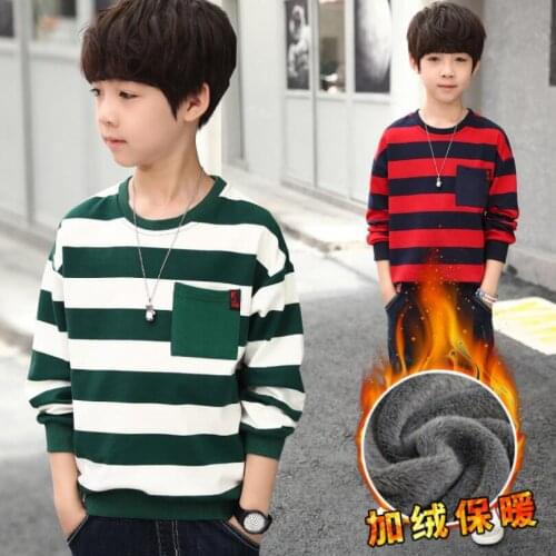 Boys winter long sleeve clothes Children velvet t shirt kids spring plush inside warm O-neck tees 4-13T teenage sport clothes