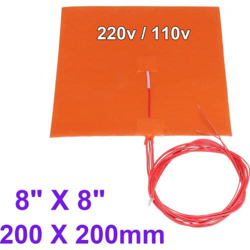 110V 220V 200W Silicone Heated Bed Heating Pad w Thermistor for 3D Printer Parts Electric Heating Pads 200 x 200mm