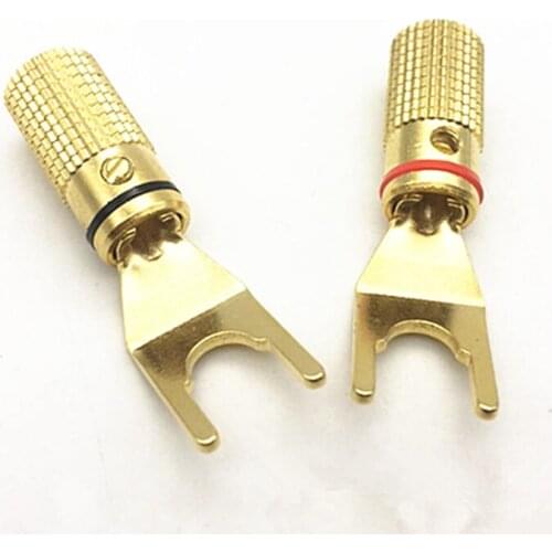 2Pcs/lot Banana Plug Gold Plated Copper Y-Type U Y Spade Speaker Male Plugs Adapter Banana Plug Wire Cable Connectors