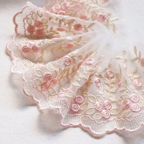 2Yards 10cm Width Handmade Gold Thread Flower Embroidery Lace Trim Tulle Wedding Hair Bow Clothes DIY Craft Lace Fabric Sewing