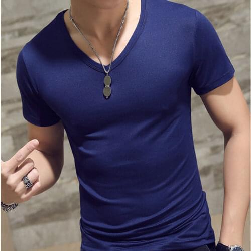 2021 New Top Tees Man T-Shirt Fitness T-shirts Mens V-Neck Man T-shirt For Male T-shirts Summer Casual Gym Solid Color Tops