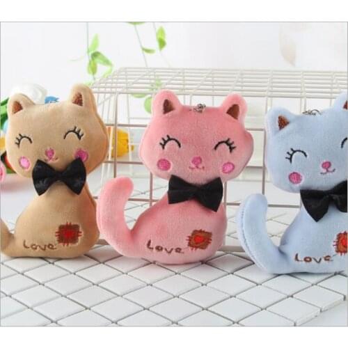 3Colors Little Size 9CM NEW Cat Plush Animal Stuffed Kitty Cat Key chain TOY Kids Party Plush TOY Bouquet Plush Dolls toys
