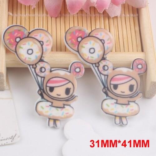 50pcs/lot 31*41MM Lovely Donuts Little Girl Flatback Resin Planar DIY Craft Embellishments for Houten Decoratie FR563