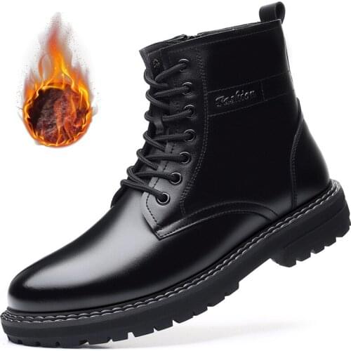 Black Punk Style Platform Mens Winter Boots Lace Up Zipper Warm Motorcycle Boots For Man Goth Chunky Shoes