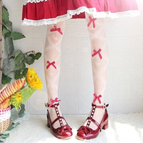 Stockings Women Lolita Knee Socks Cross Stripe Wave Point Bowknot Star All-match Thin Stockings Girl Socks Loli Dress Ornaments