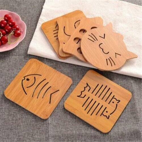 Wooden Cup Mat Hollow Pattern Table Anti-Heat Irregular Shape Cup Mat Lovely Cork Drink Coaster Tea Coffee Tableware Mat 1pc