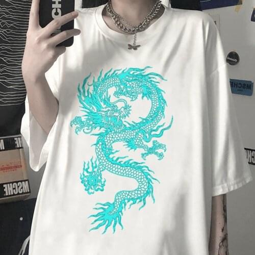 Gothic Dragon Print Women T-shirts Summer Streetwear Tops Oversized T-shirt Ulzzang Harajuku Vintage Loose Casual Short Sleeve