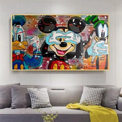 Graffiti Art Disney Funny Mickey Mouse Donald Duck Canvas Painting Cartoon Posters Prints Wall Art Picture for Kids Room Decor