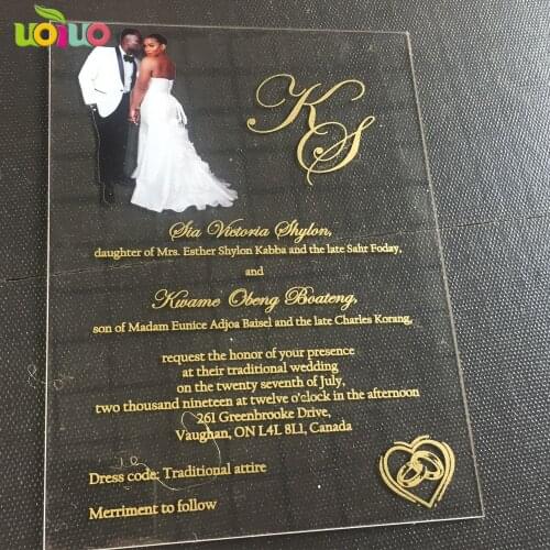 Screenprinting hot sale custom personalized printing with couple photos clear acrylic wedding invitation card mask