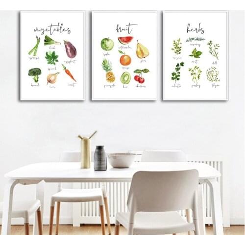 Food Illustration Canvas Painting Fruit Vegetable Nut Poster and Print Nordic Kitchen Wall Art Picture Modern Dining Room Decor