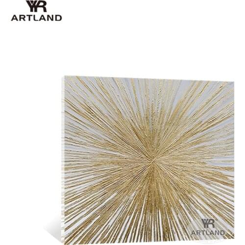 Golden shiny abstract rays painting for home wall decoration pure Hand painted oil painting canvas art poster for living room