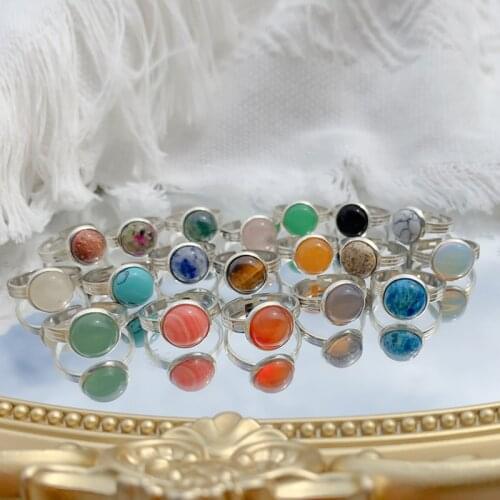 High Quality 10 mm Retro Fashion Natural Opal Round Stone Rings Open Energy Rings for Women Adjustable Wholesale Price