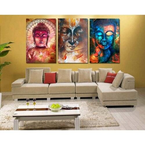3 Pieces Buddha Image Portrait Art Painting Canvas Wall Art Picture Home Decoration Living Room Canvas Print Modern Painting