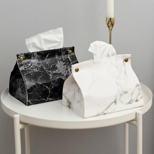 Marble Pattern Tissue Box Nordic Leather Napkin Paper Container Home Paper Towel Napkin Organize Holder Home Decor