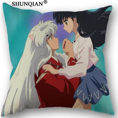 Linen Cotton Pillowcase InuYasha Printed Pillow Cover Home Textiles Decorative Pillowcase Customize Gift 45x45cm