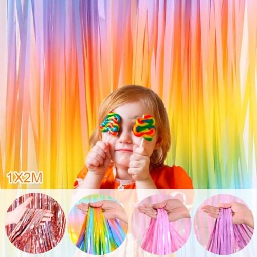 Macaron Gradual Change Tassel Rain Curtains Fringe Foil Adult Birthday Party For The Photo Zone Anniversaire Backdrop DIY Decor