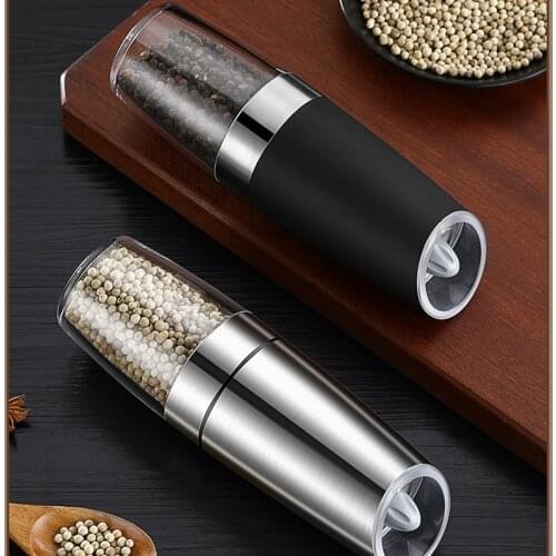 Stainless Steel Pepper Mill Electric Gravity Salt and Pepper Grinder Operated Automatic Kitchen Tools Spice Mills with LED Light