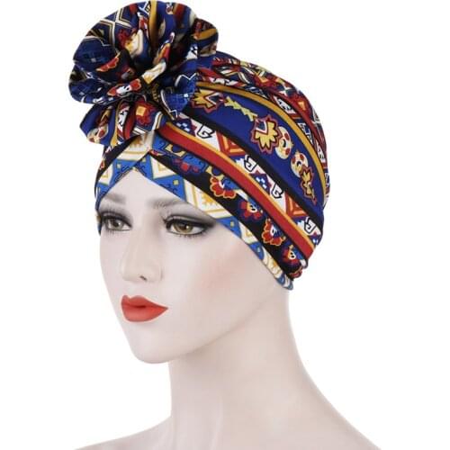 Muslim Women Cotton Print Floral Turban hat Headwrap Cancer Chemo Beanies Headwear Bandana Hair Accessories