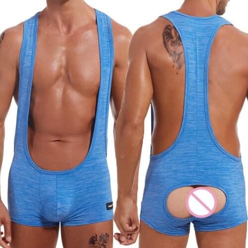 Men Undershirts Leotard Sportwear Bodysuits Jockstrap Wrestling Singlet Jumpsuits Open Butt Underwear Shorts Nightwear Plus Size