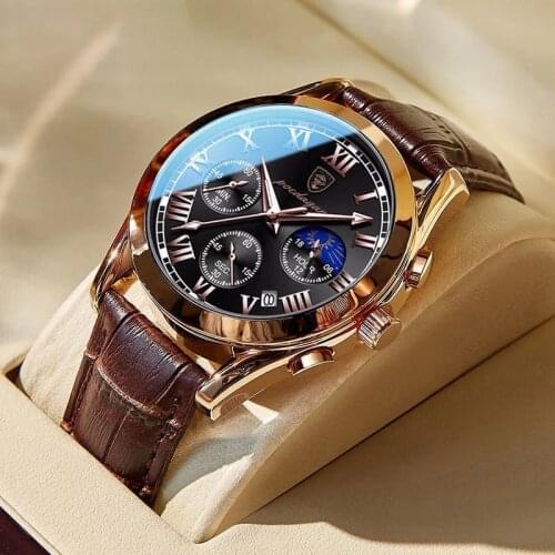 POEDAGAR Leather Mens Watches New Fashion Casual Waterproof Luminous Quartz Watch with Date Sport Clock Relogio Masculino Gift