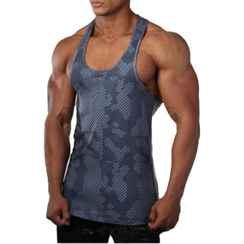 4 Colors Men Muscular Men Gym Loose Vest Shirt Fashion Printing Cotton Bodybuilding Vest Fitness Quick-Drying Vest Singlet