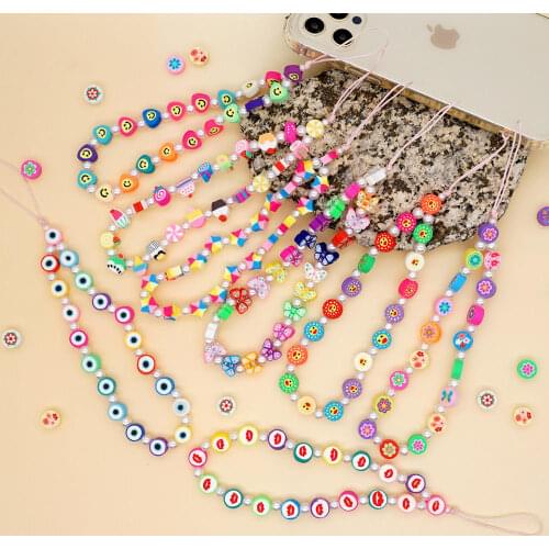 Soft Ceramic Imitation Pearl Mobile Phone Chain Ins Bohemia Summer Small Jewelry Anti-lost Mobile Phone Strap key Chain 2021