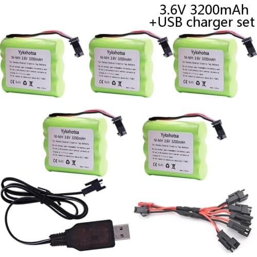 3.6V 3200mAh NiMH Battery with USB charger For Rc toy Car Tanks Boat Gun AA 3.6v nimh battery for rc car toy boat model JST plug