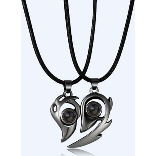2 Pcs/Set 100 Language I Love You Projection Necklace For Couple Women Magnetic Paired Pendants Choker Chain Lover Jewelry Gift