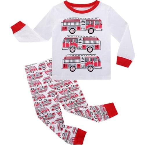 27kids Boys Suit Pajamas Long Sleeve Bus Pattern Spring and Autumn Set Cotton Baby Childrens Home Service Kid Sleepwear
