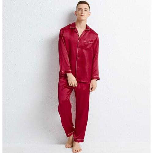 Good Quality 100% Silk Pajama Set Sleep Lounge Men Pyjamas Natural Skin Care Women 16MM Mulberry Silk Long Sleeve Men Sleepwear